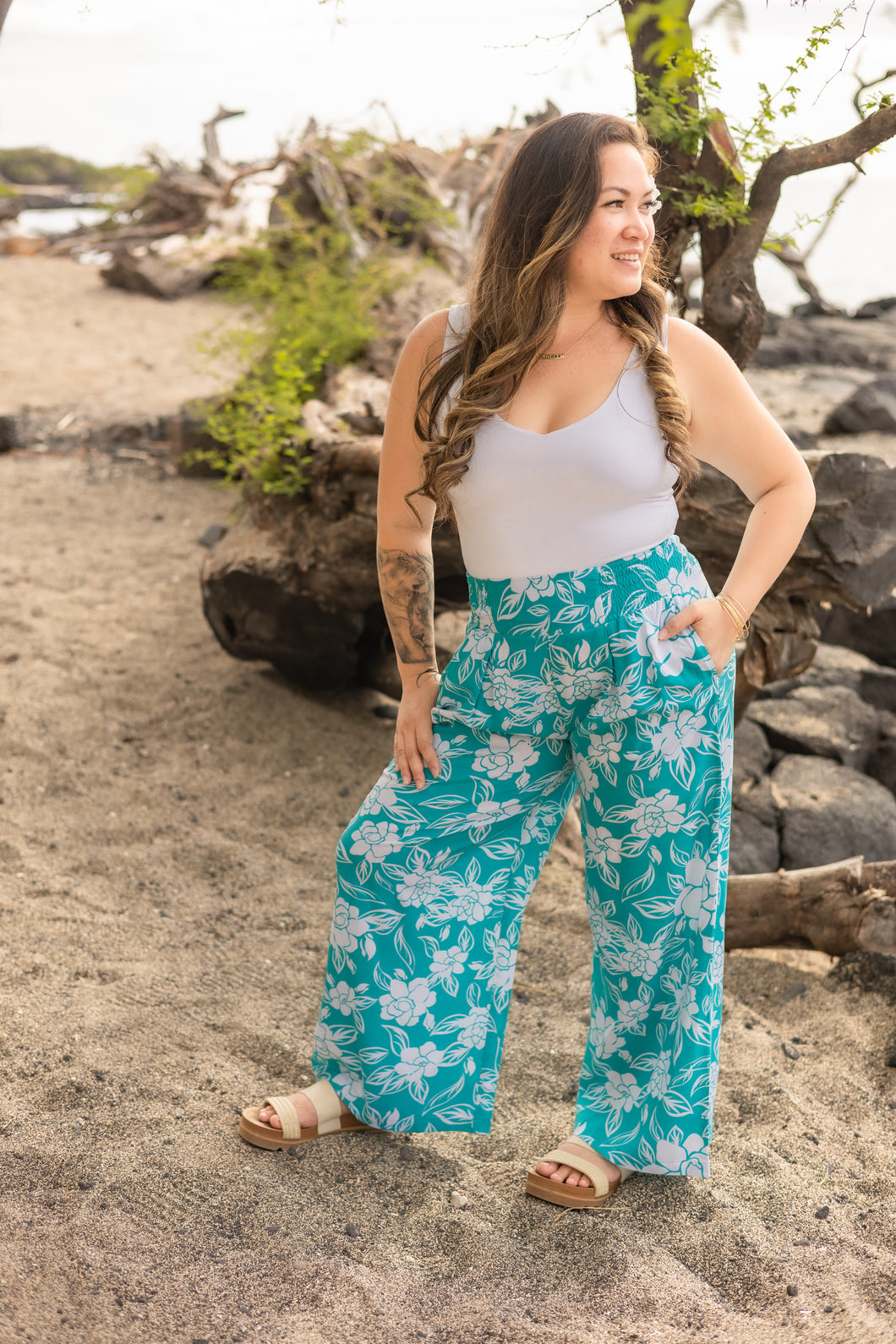 Makala Pants-Gardenia (Teal)