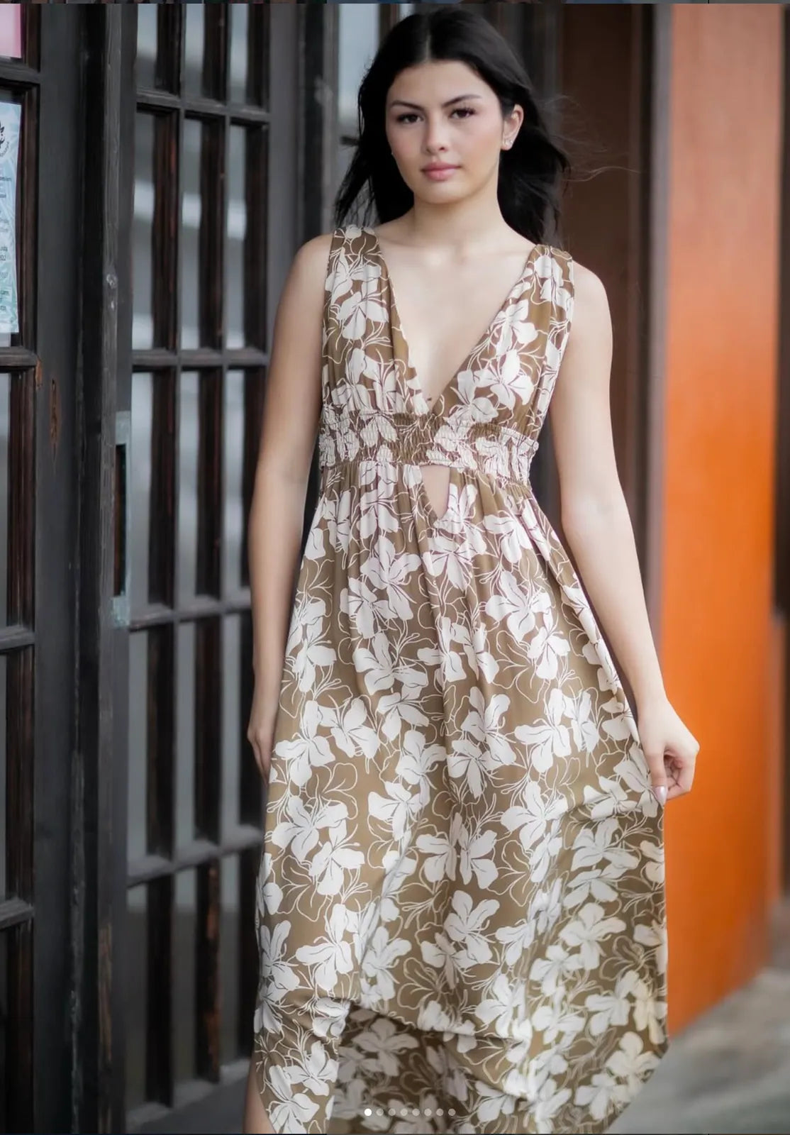 Wāhine in a flowing Wehi aloha dress, lūʻau-ready